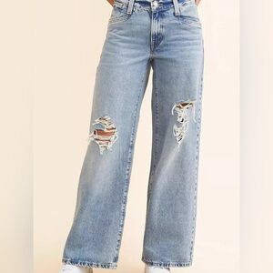 Levi's 94 Baggy Wide Leg Distressed Denim Blue Jeans size 25